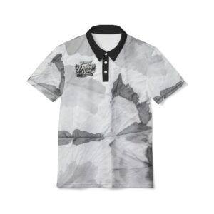 Gray Tie-Dye Polo Shirt with Script Patch - Casual Men's & Women's Collared Tee